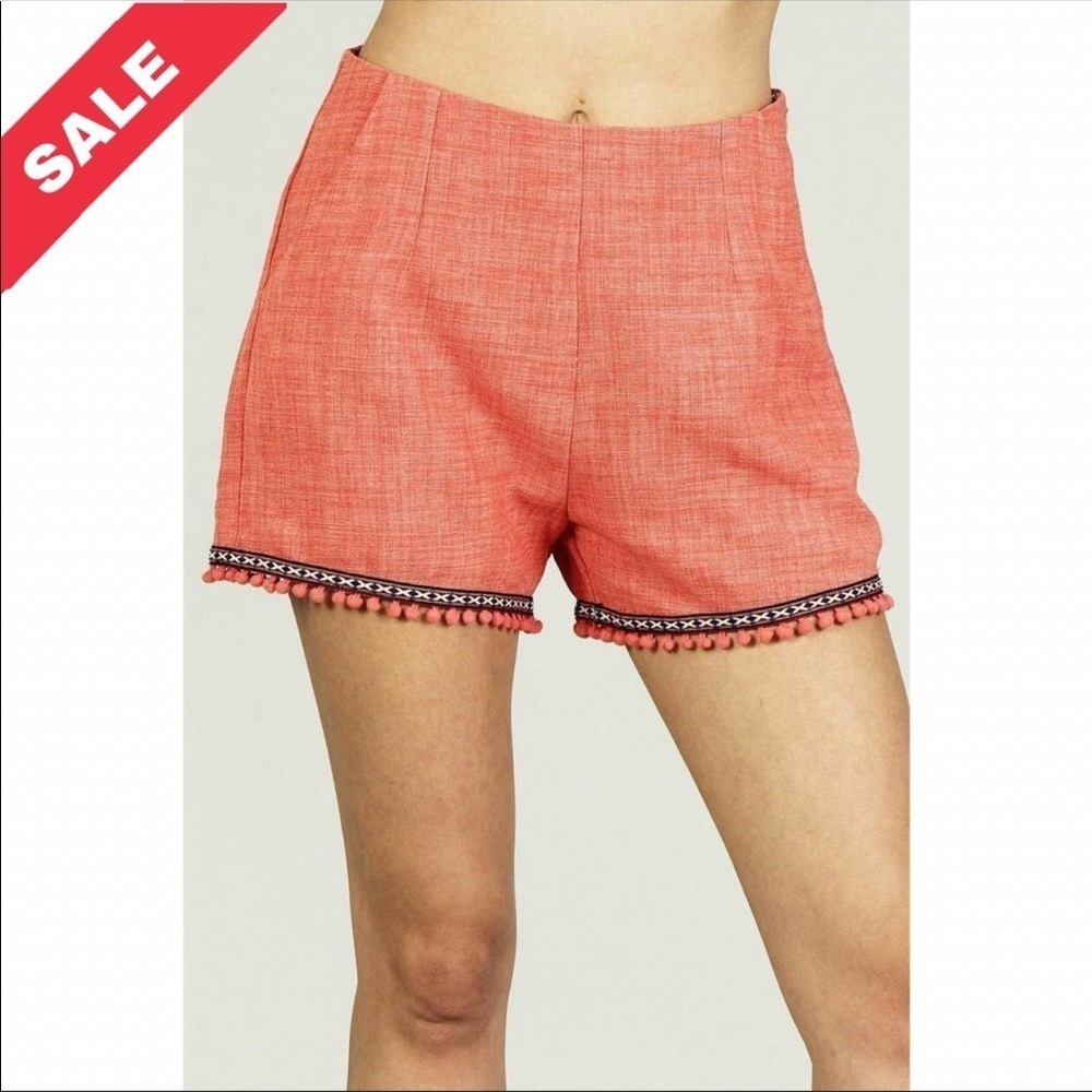 Womens High Waist Fringe Short Size M Orange Tribal Pleated Casual